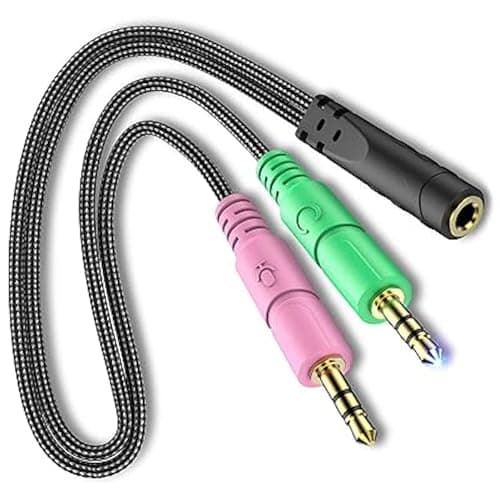 ienza ienza PC Headset/Microphone Splitter Adapter Cable Y-Splitter Compatible with...