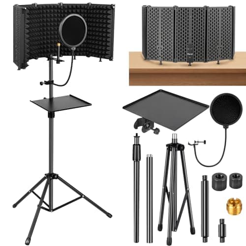 Ramzi Ramzi Microphone Stand With Isolation Shield,Recording Studio Equipment With Pop Fi...