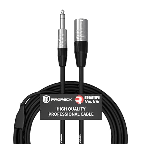 PRORECK PRORECK 10FT Stereo Microphone Cable – XLR Male to 1/4" TRS, Neutrik Rean Con...