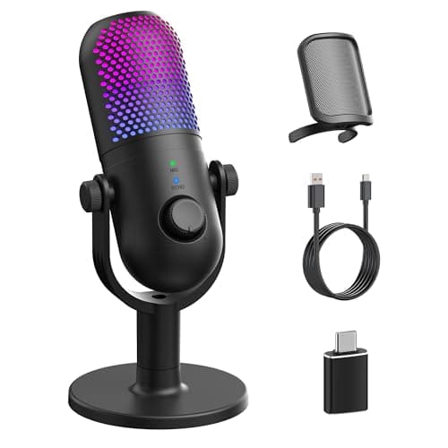 GUEVWES GUEVWES USB Microphone for PC Gaming: Condenser Microphone RGB for Gamer with Stand Mic