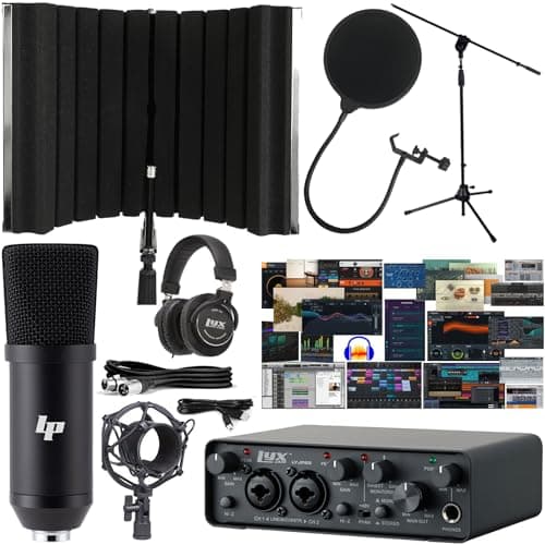 LyxJam LyxJam 2×2 USB Audio Interface Recording Bundle w/Cardioid Condenser Mic, Iso...