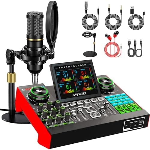 tenlamp tenlamp Podcast Microphone Bundle with Live Sound Card Audio Mixer