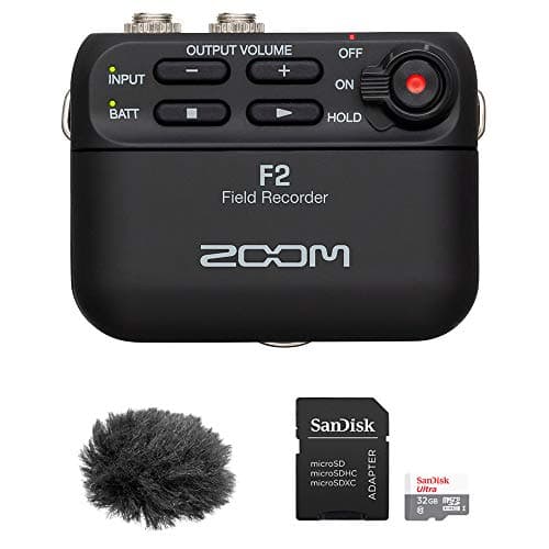 Zoom Zoom F2 Ultracompact Portable Field Recorder (Lavalier Microphone) Bundle wit...