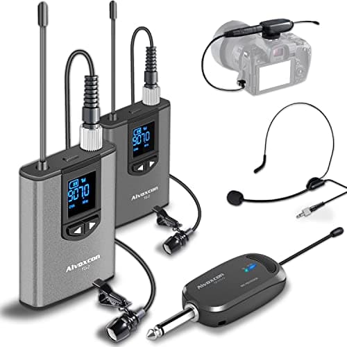 Alvoxcon Alvoxcon UHF Dual Channel Wireless Lavalier Microphone System with Volume Con...