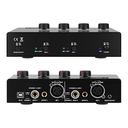 micfuns Micfuns Microphone Preamp Mic Booster 4 Input Max 25db DI Box with 48V Phanto...