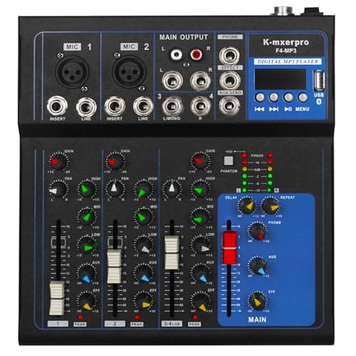 K-mxerpro K-mxerpro 4 Channel Mixer With 48v Phantom Power,USB Audio Mixer Board For Li...