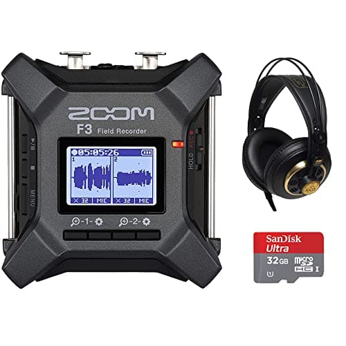 Zoom Zoom F3 2-Input / 2-Track Portable Field Recorder Bundle with AKG K240 Studio...