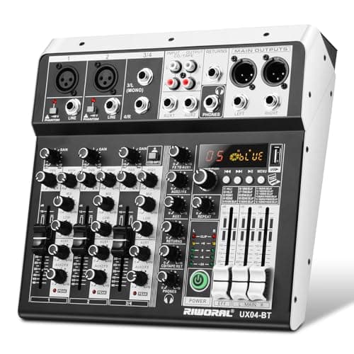 Riworal Riworal 4 Channel Audio Interfacer DJ Mixer Sound Board 16-Bit DSP Effect USB Audio M...