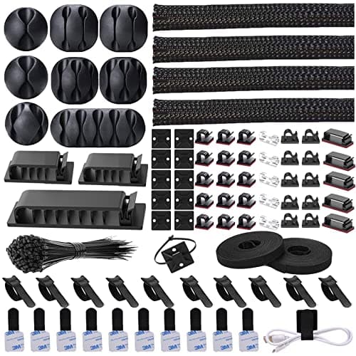N NOROCME N NOROCME 192 PCS Cable Management Kit 4 Wire Organizer Sleeve,11 Cable Holde...